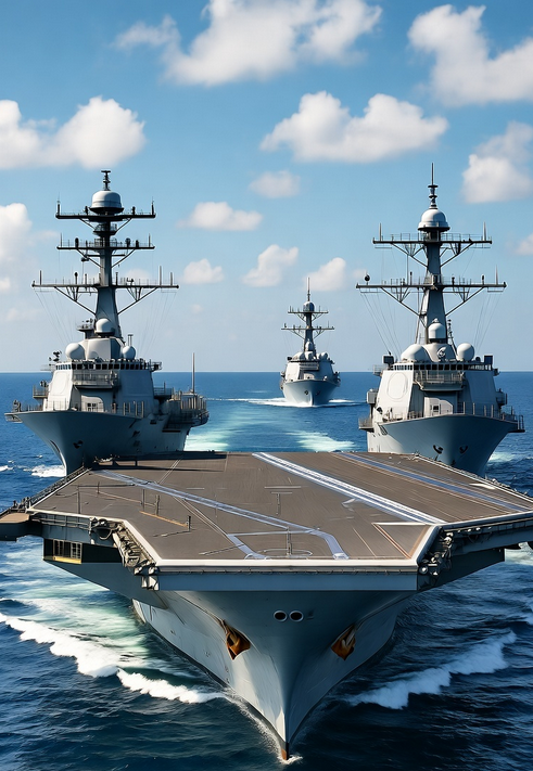 Imagen de The aircraft carrier USS Gerald R. Ford and its strike group with destroyers USS Mahan, Winston S. Churchill, and Bainbridge are redirected from the Med to U.S. Southern Command near Venezuela, joining the Iwo Jima ARG and assets in the Caribbean and Puerto Rico to combat narco-terrorism.